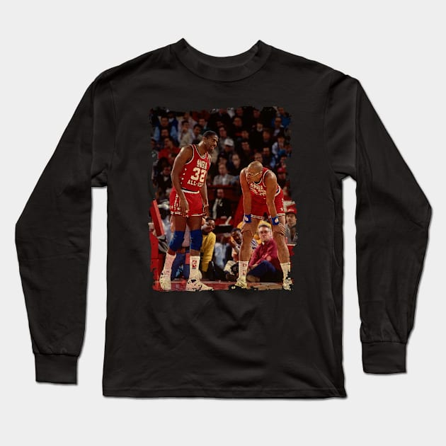 Kareem Abdul Jabbar and Magic Johnson, 1988 All-Star Game Long Sleeve T-Shirt by Omeshshopart